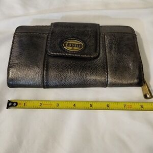Authentic FOSSIL Clutch Wallet Leather Explorer Zip Around/Bi-Fold 8x 4.5"